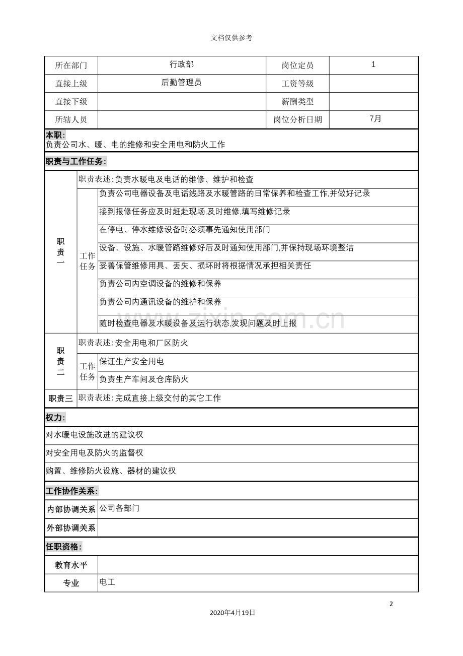 木业公司行政部电工岗位职责.doc_第2页