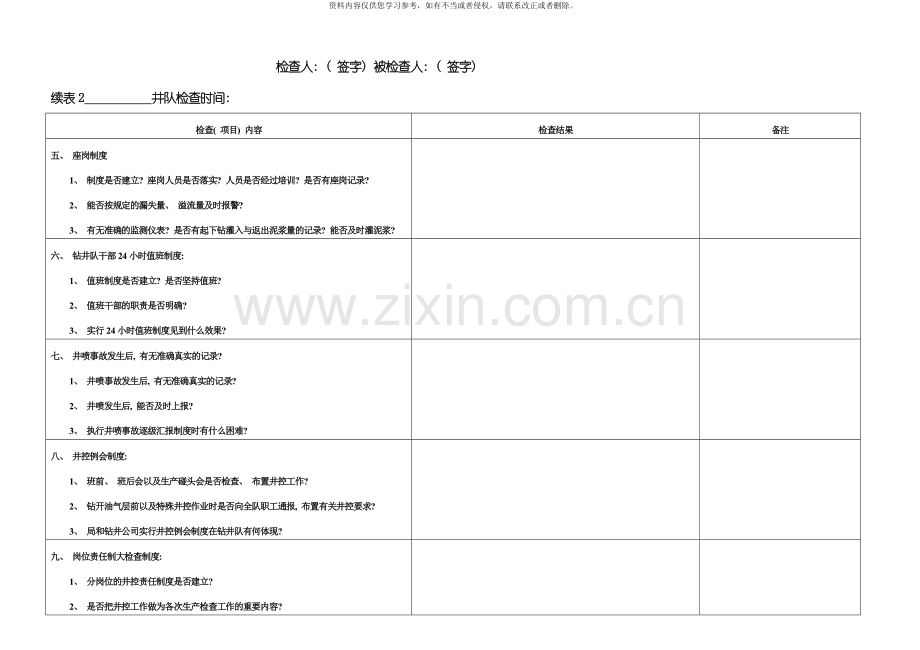 二钻井工程处井控九项管理制度在钻井队检查内容模板.doc_第2页