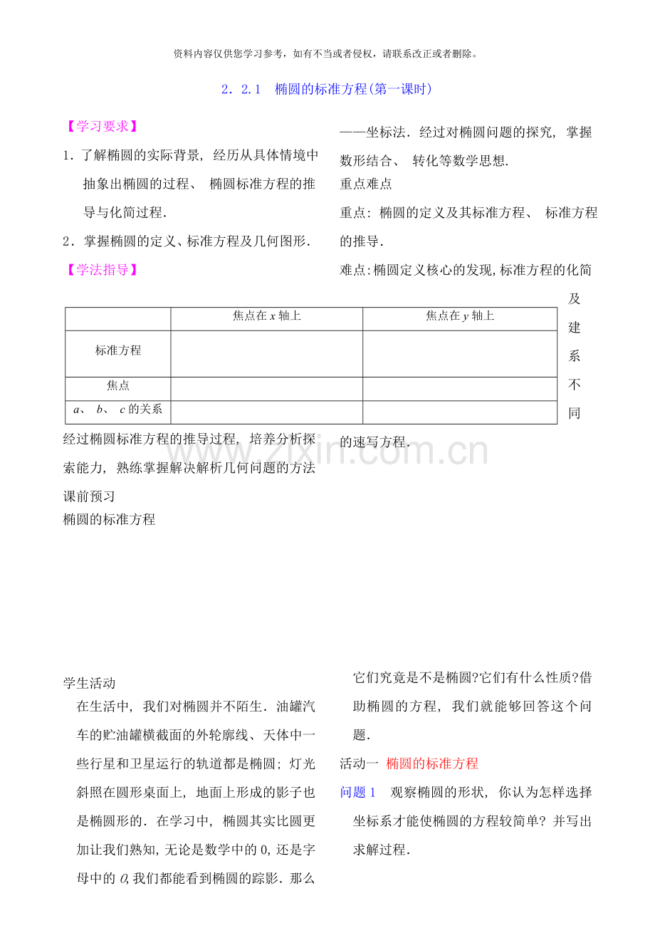 椭圆的标准方程样本.doc_第1页