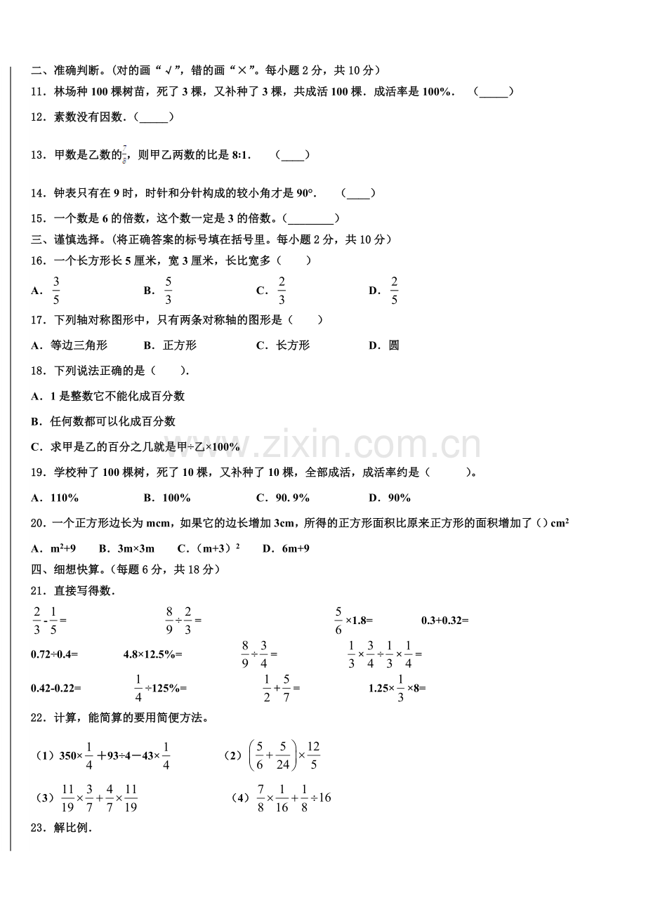 石台县2025届小升初总复习数学精练含解析.doc_第2页