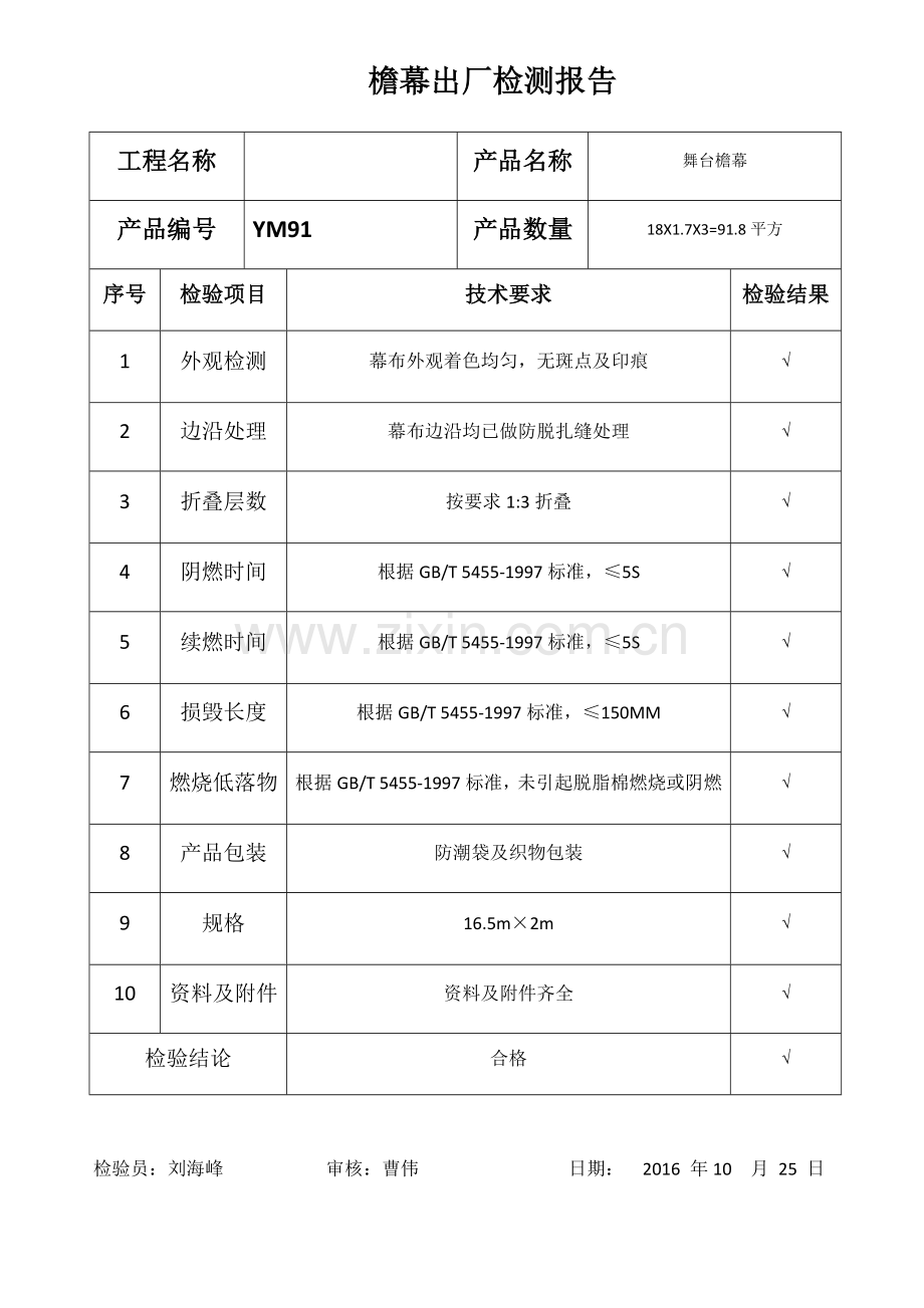 浙江煜仁实业有限公司出厂检测报告.docx_第1页