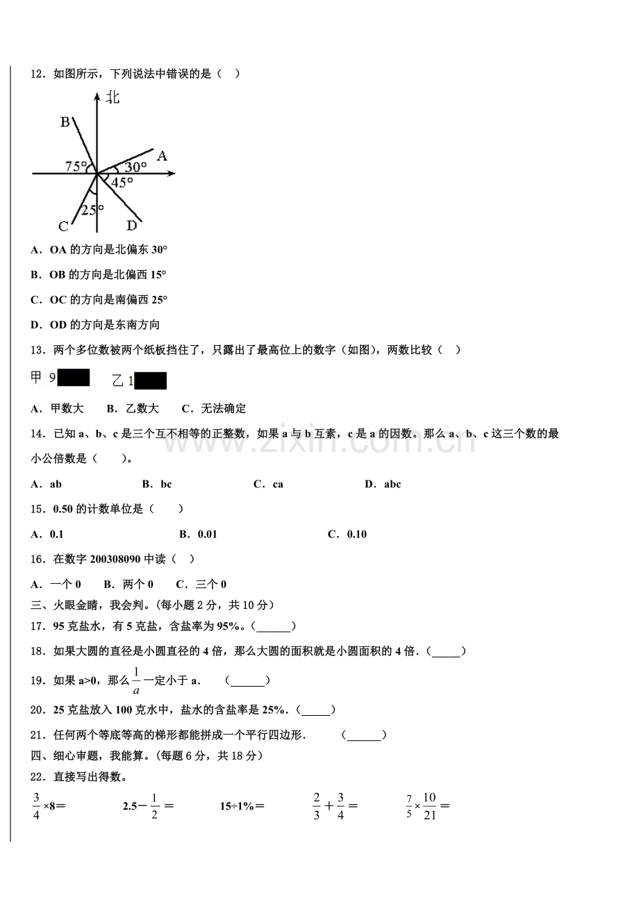2025届四川省广元市市中区小升初总复习数学精练含解析.doc_第2页