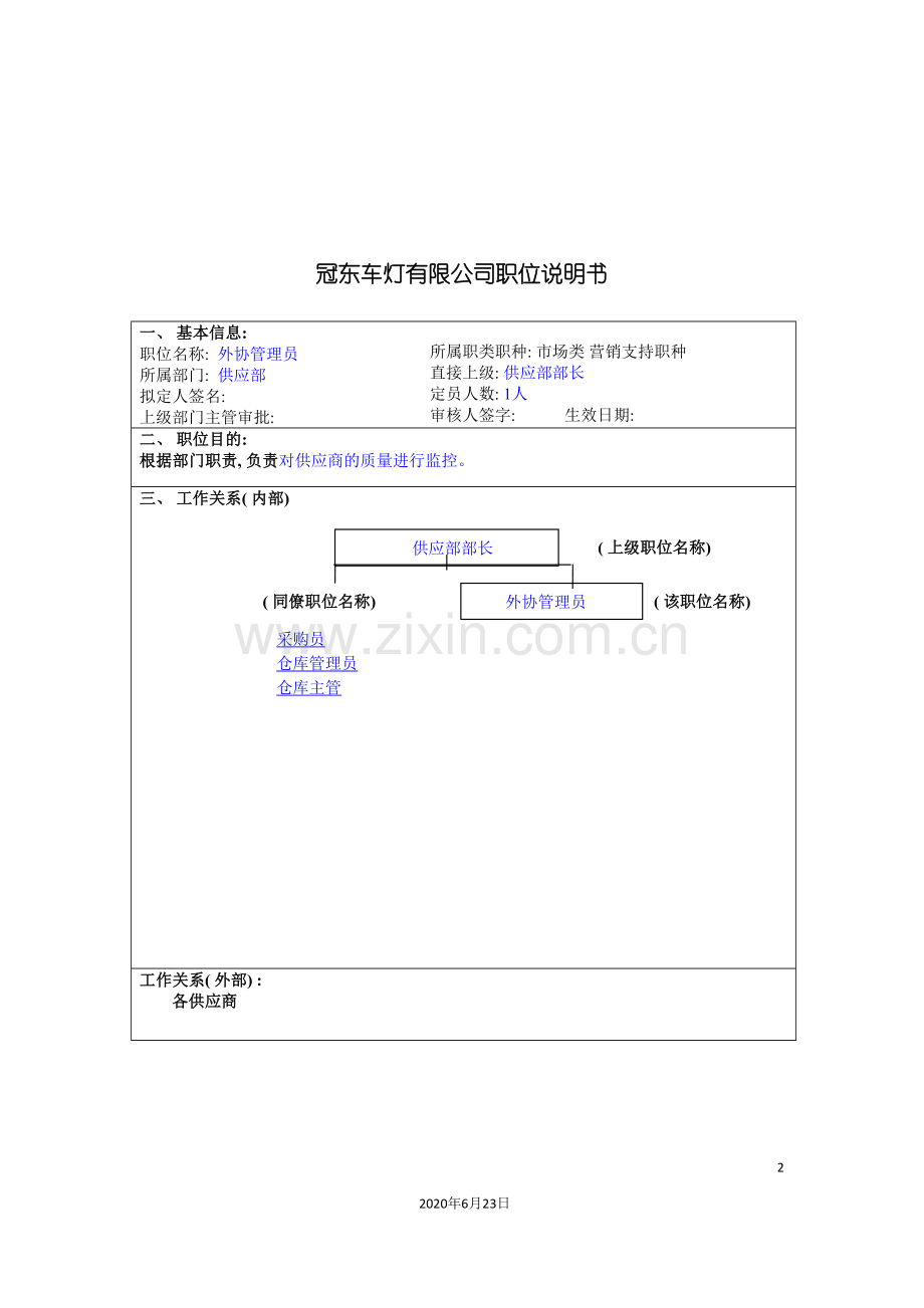 冠东车灯公司供应部外协管理员职位说明书.doc_第2页