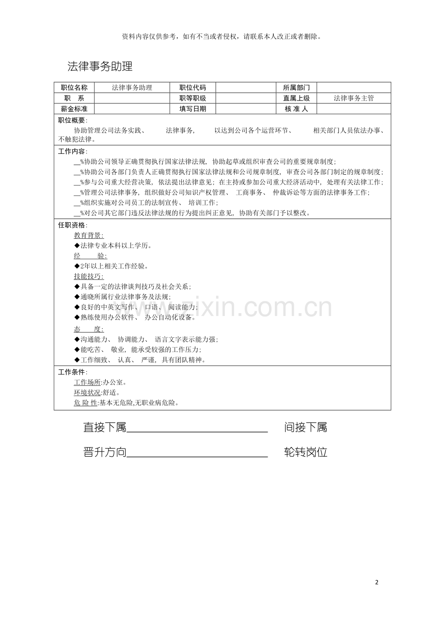 法律事务助理职位说明书模板.doc_第2页
