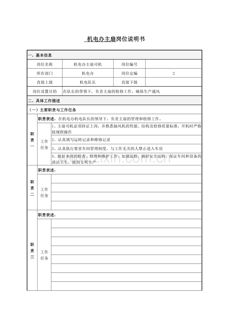岗位说明书(主扇工).doc_第1页