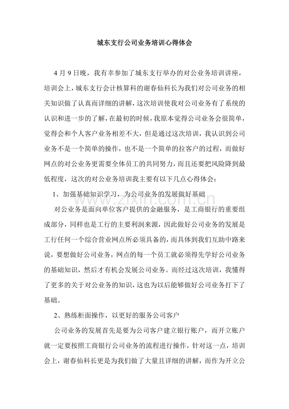 银行支行公司业务培训心得体会.doc_第1页