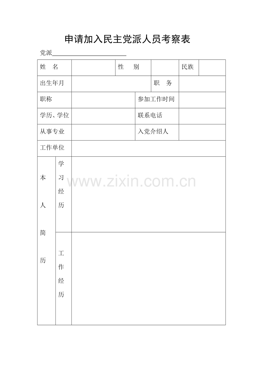 申请加入民主党派人员考察表.doc_第1页
