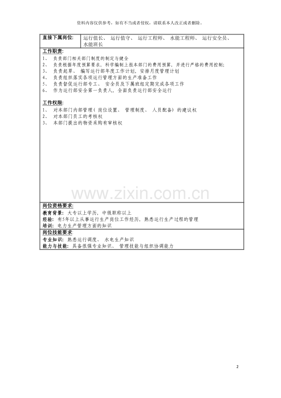 运行部主任职位说明书模板.doc_第2页