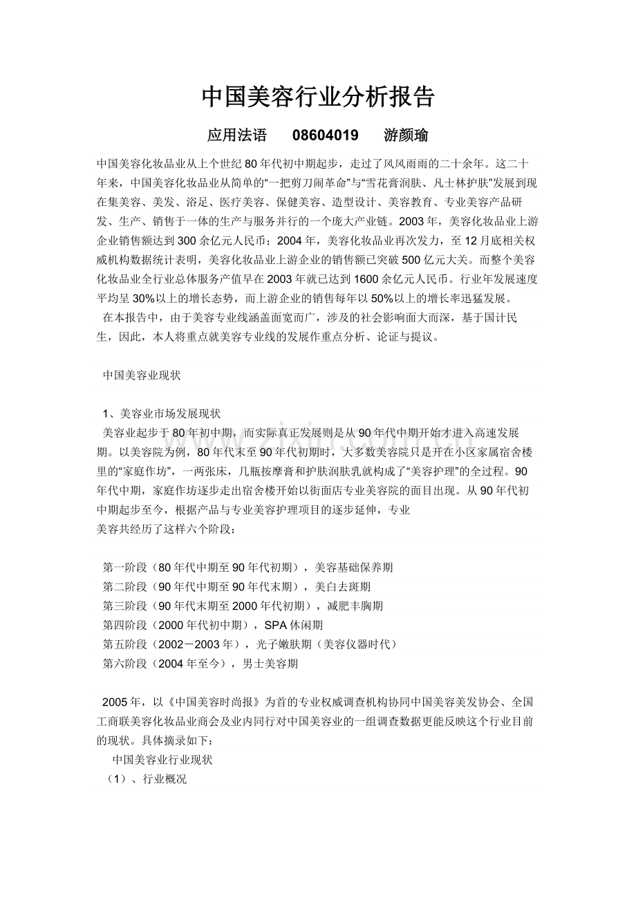 中国美容行业分析报告.docx_第1页