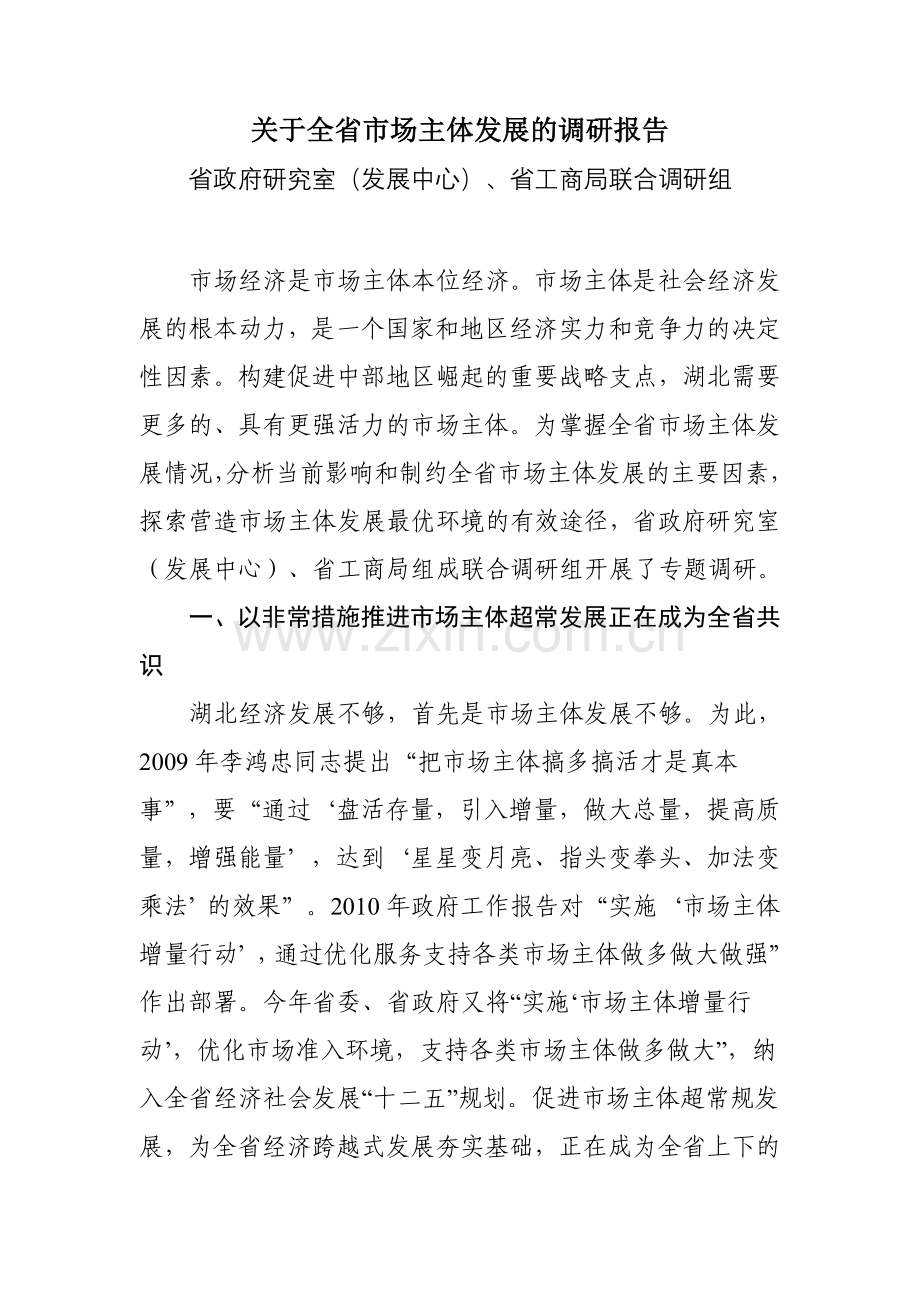 关于全省市场主体发展的调研报告.doc_第1页