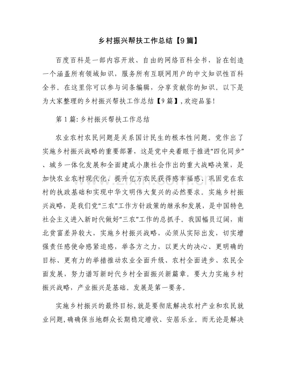 乡村振兴帮扶工作总结【9篇】.docx_第1页