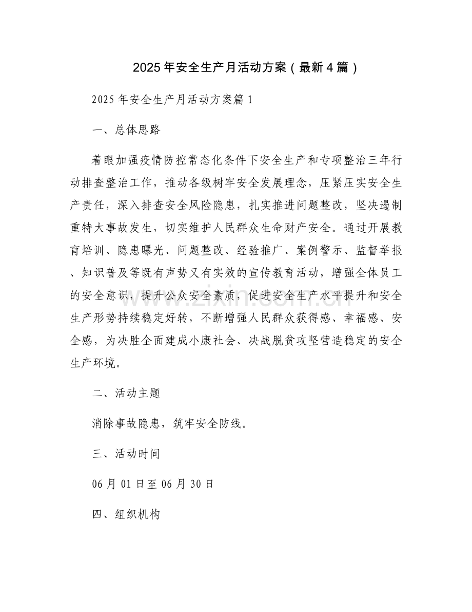 2025年安全生产月活动方案（4篇）.docx_第1页