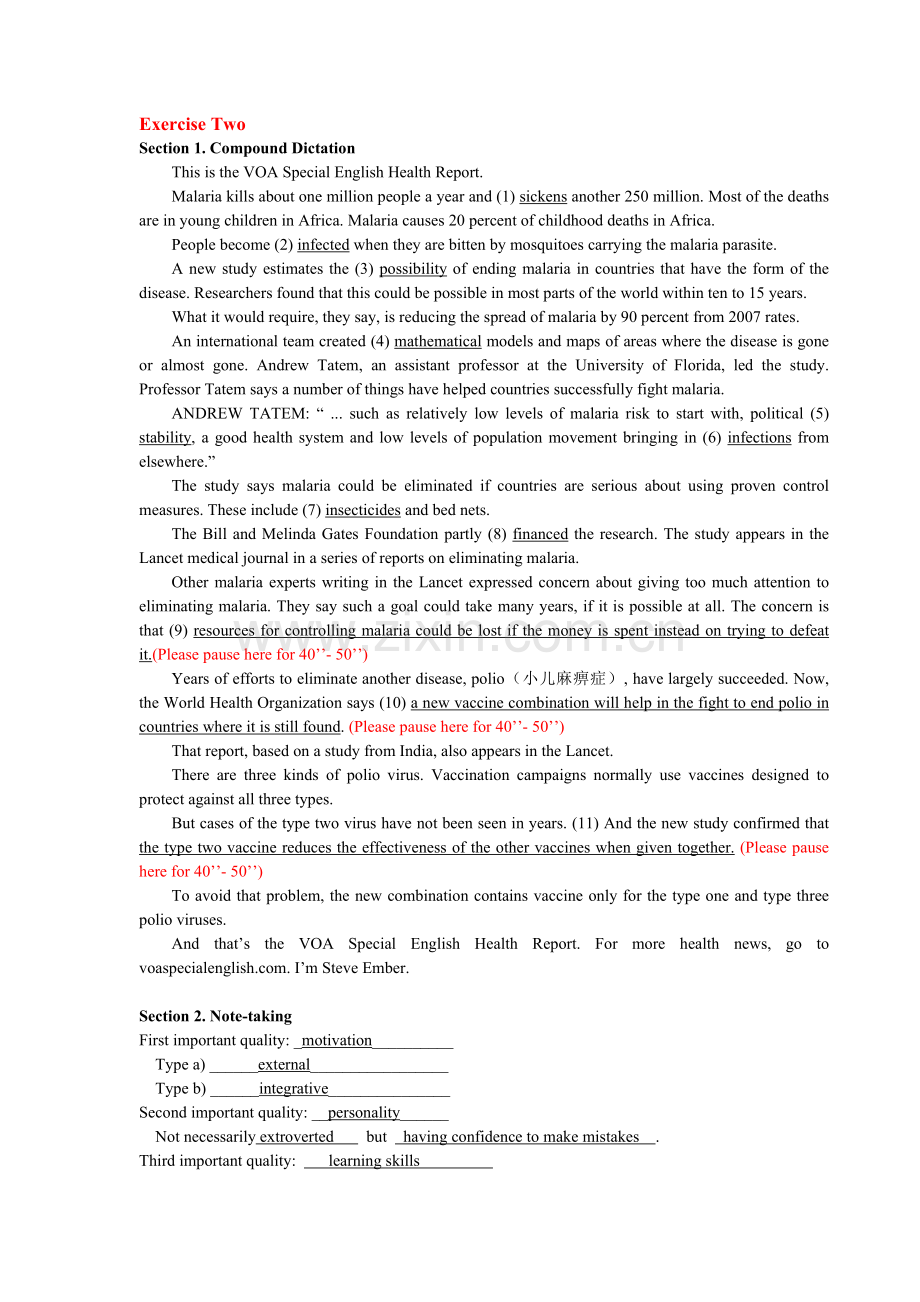 上海交通大学英语讲义Exercise-Two听力原文及答案.docx_第1页