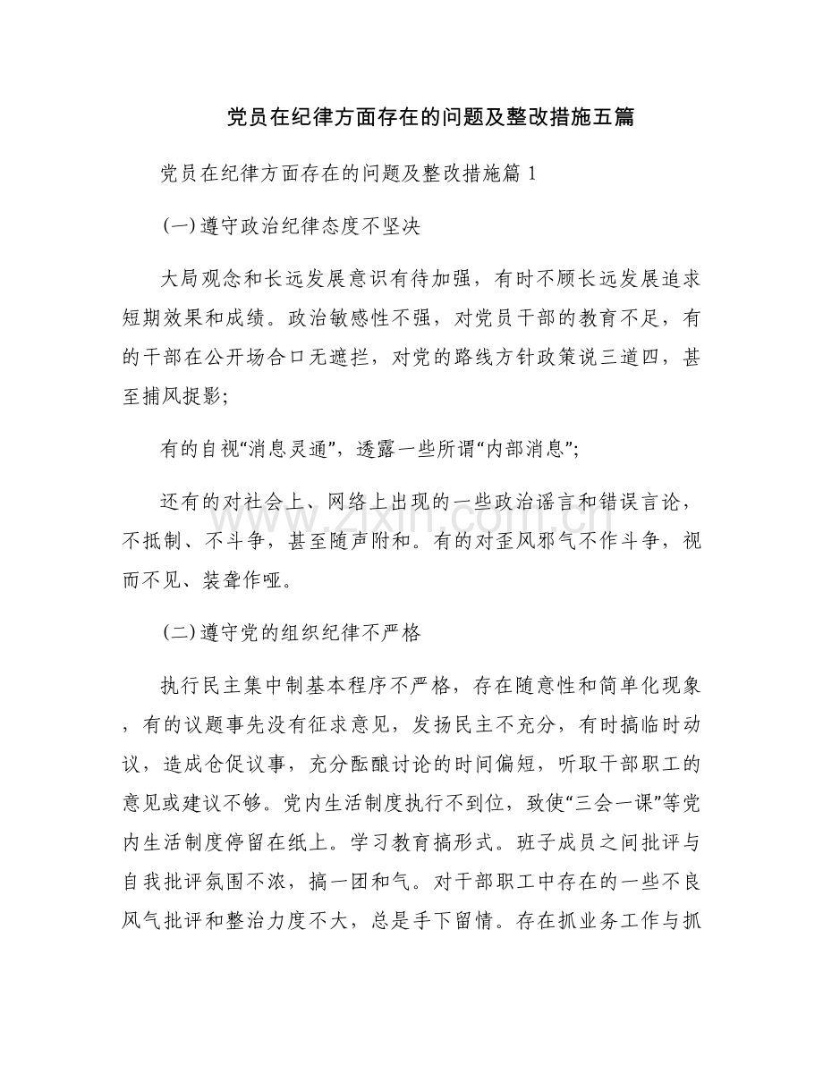 党员在纪律方面存在的问题及整改措施五篇.docx_第1页