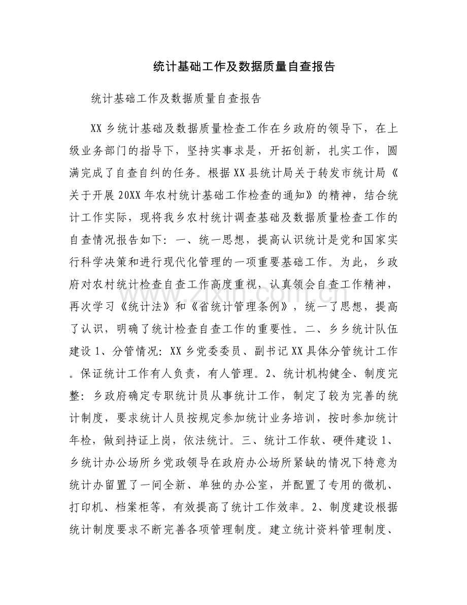 统计基础工作及数据质量自查报告.docx_第1页