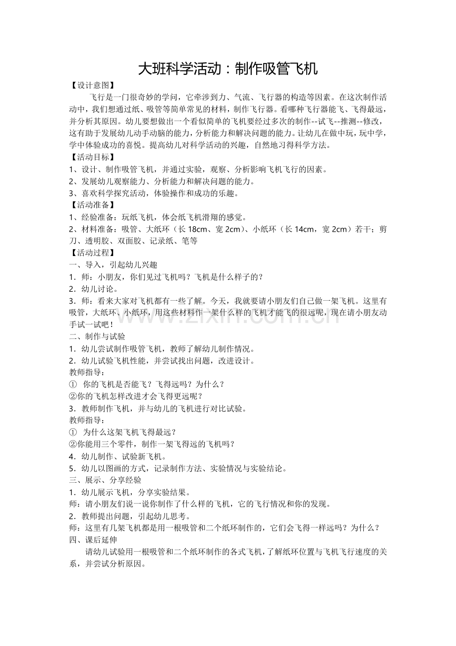 大班科学活动：制作吸管飞机.doc_第1页