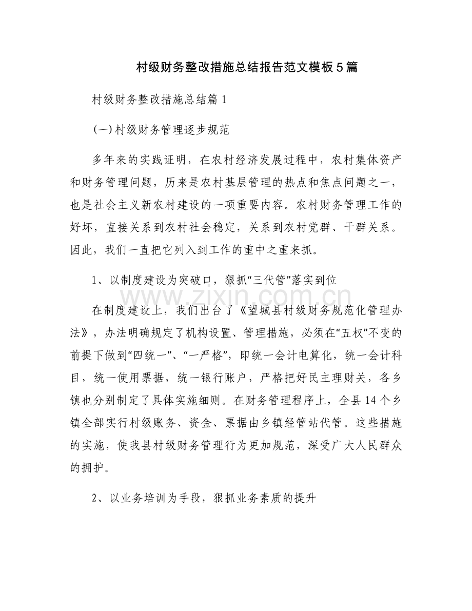 村级财务整改措施总结报告范文模板5篇.docx_第1页