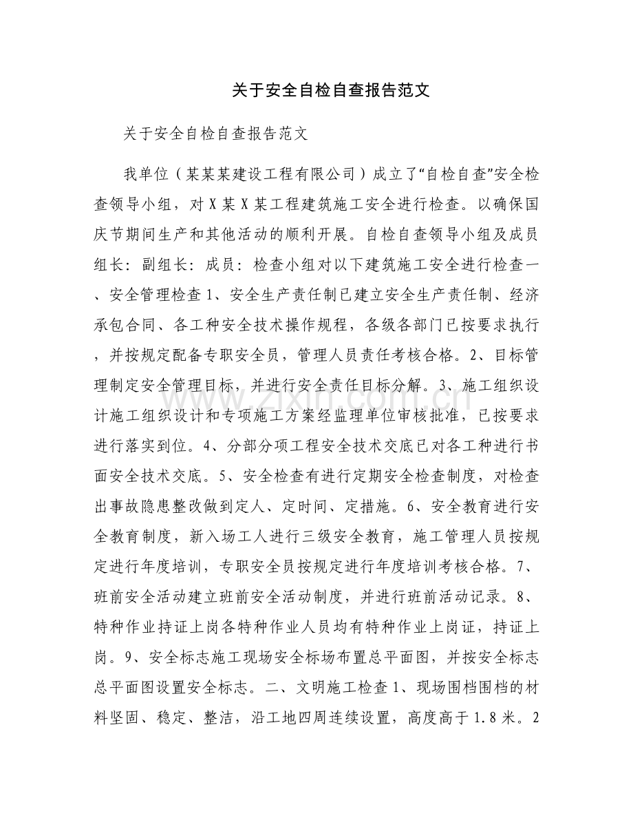 关于安全自检自查报告范文.docx_第1页
