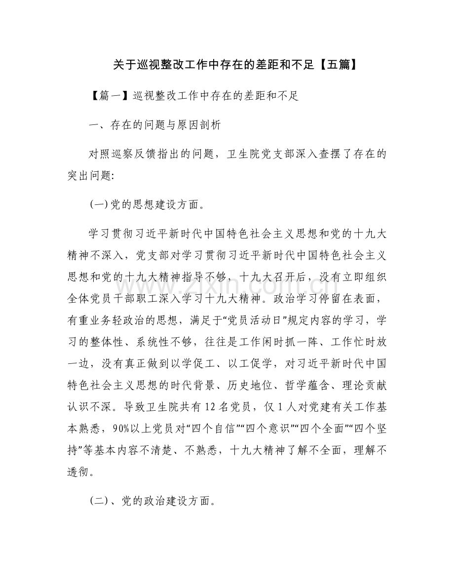 关于巡视整改工作中存在的差距和不足【五篇】.docx_第1页