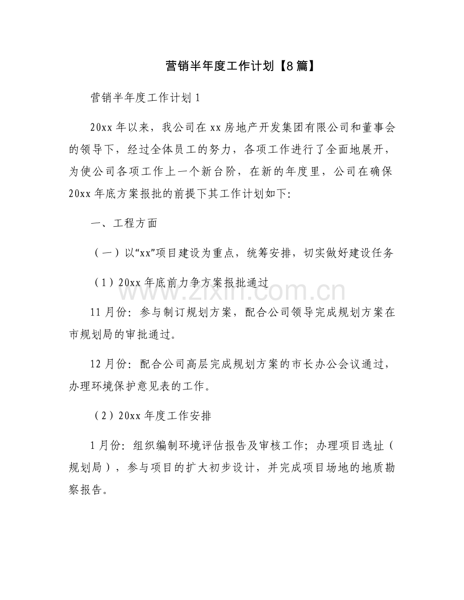 营销半年度工作计划【8篇】.docx_第1页