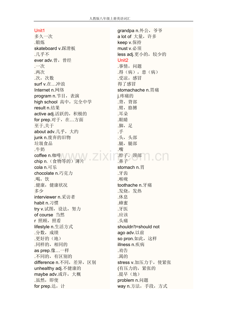 人教版八年级上册英语词汇.doc_第1页
