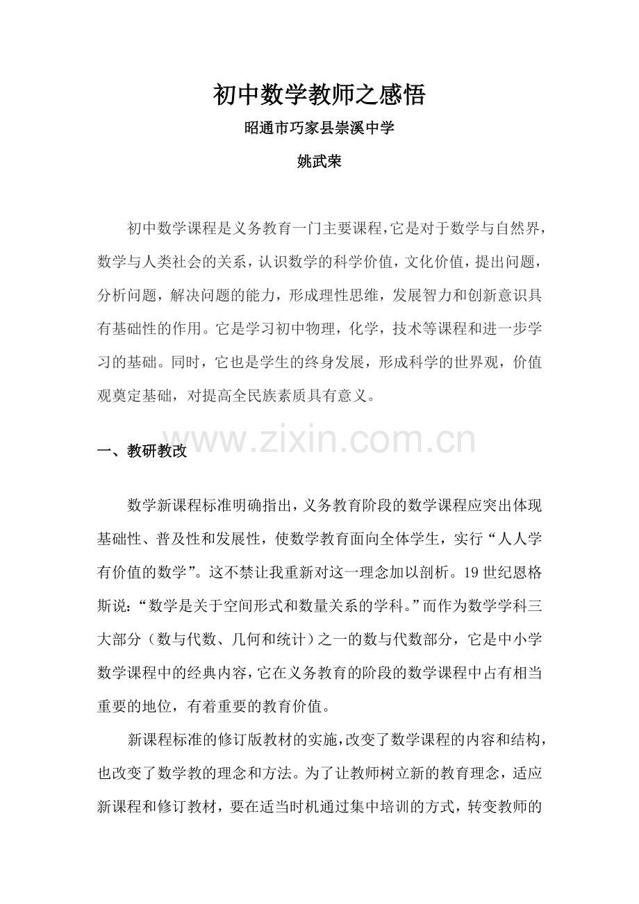 初中数学教师之感悟.doc_第1页