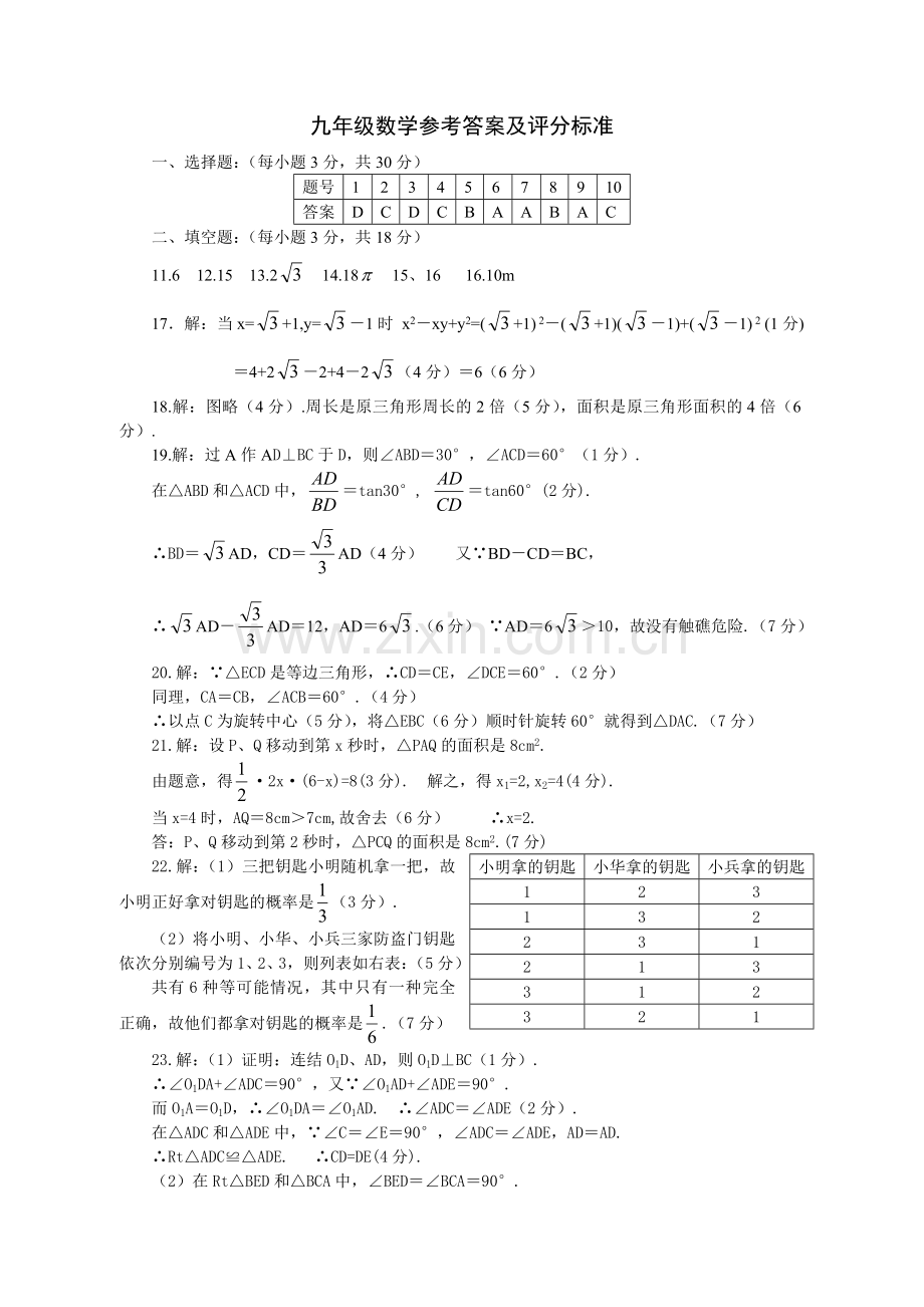 九年级数学参考答案及评分标准.doc_第1页