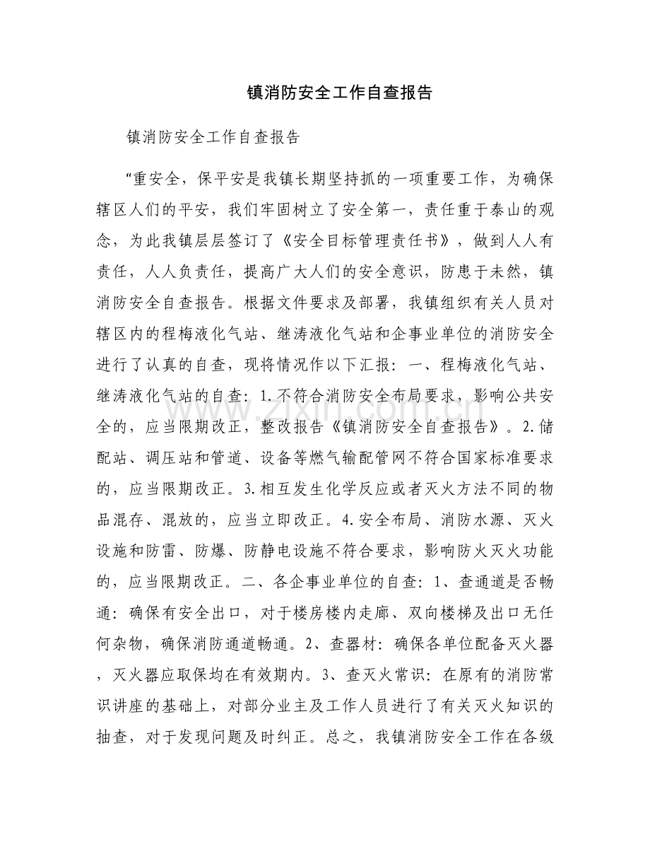 镇消防安全工作自查报告.docx_第1页