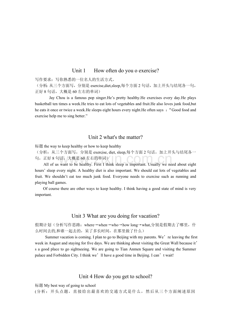 新目标英语八年级(上)各单元写作范文.doc_第1页