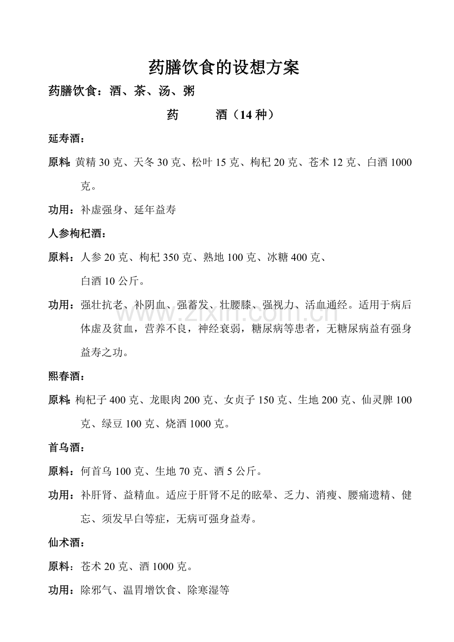 洗浴会馆药膳饮食的设想方案.doc_第1页