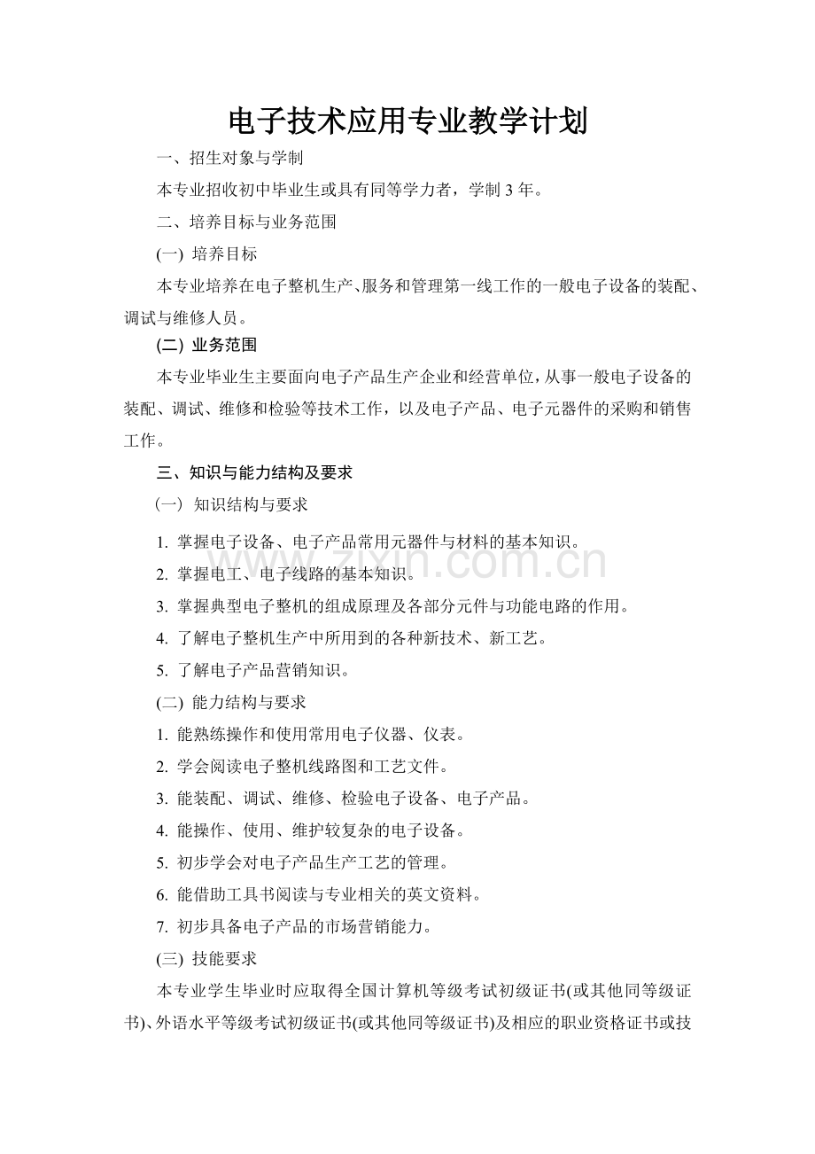 电子技术专业教学计划.doc_第1页