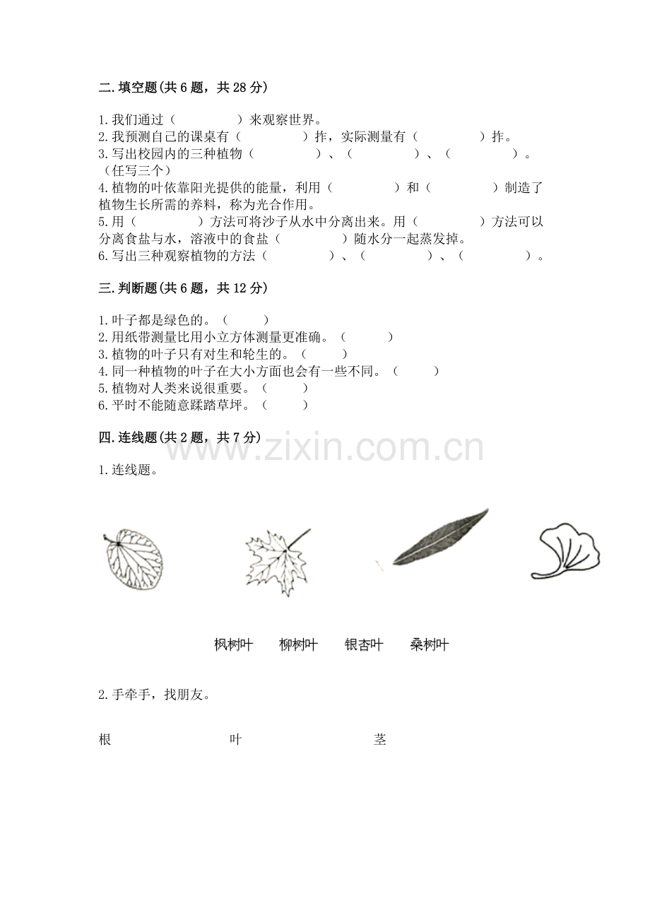 2022教科版一年级上册科学 期末测试卷word版.docx_第2页