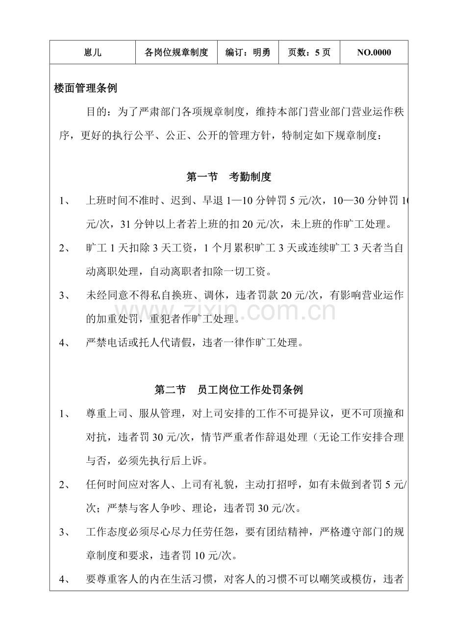 餐厅各岗位规章制度.doc_第1页