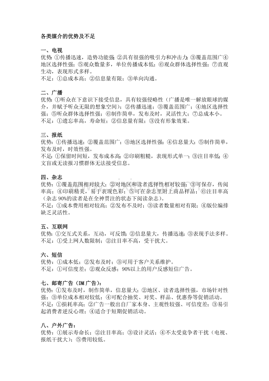 各类媒介的优势及不足.doc_第1页