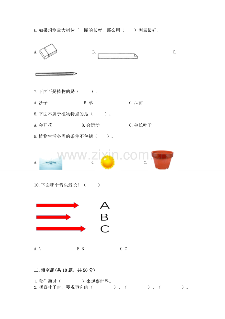 2022教科版一年级上册科学 期末测试卷（有一套）.docx_第2页