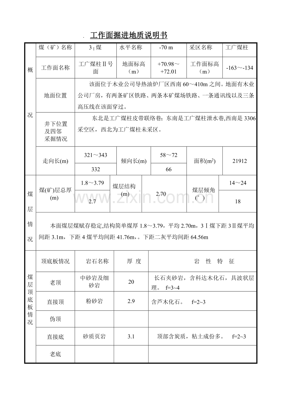 工广煤柱Ⅱ号面掘进地质说明书.doc_第2页
