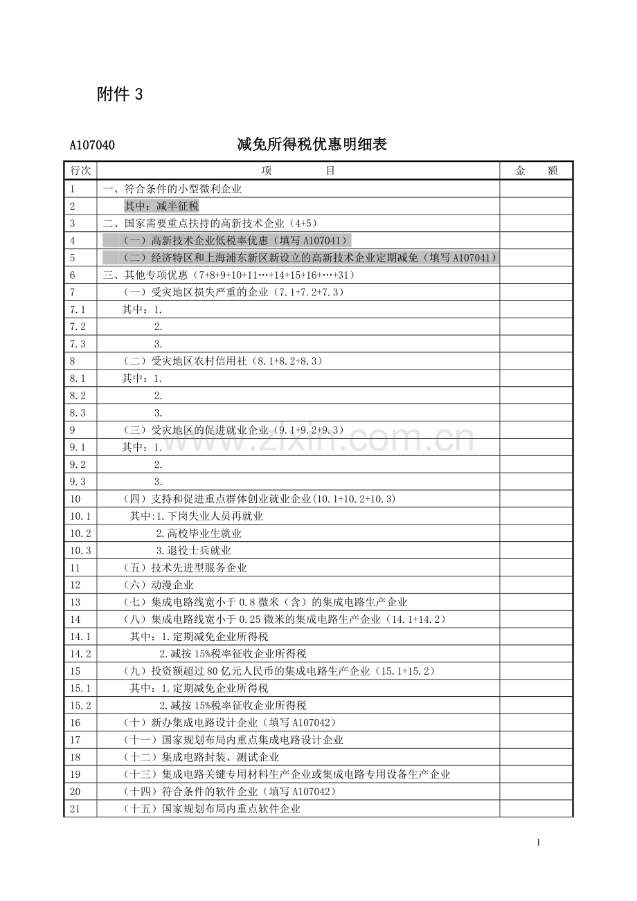 减免所得税优惠明细表(A107040)及填报说明.doc_第1页