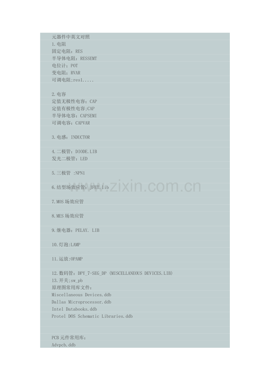 DXP10各元器件名字中英文对照表以及各种库的对照.doc_第1页