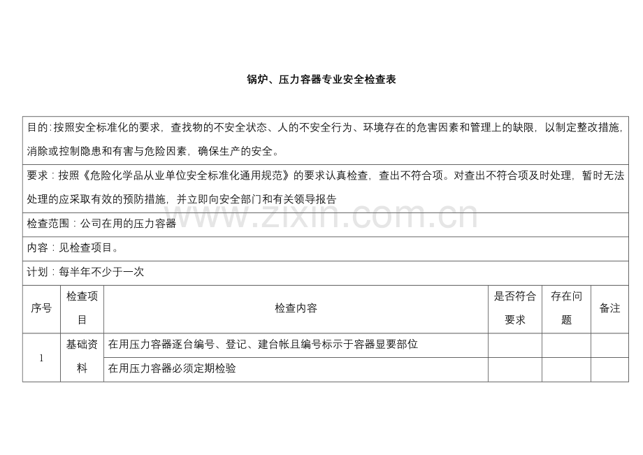 某公司锅炉、压力容器专业安全检查表.docx_第1页