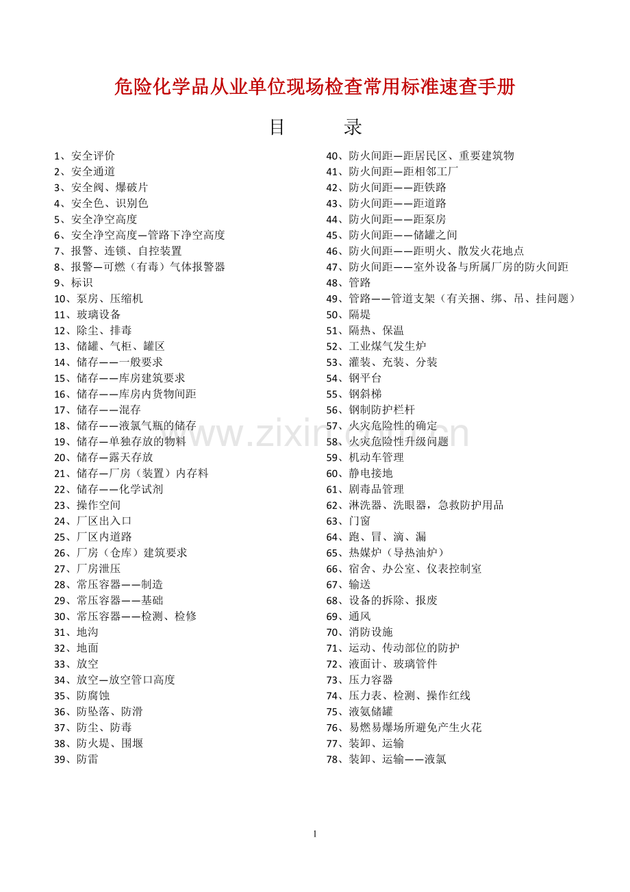 危险化学品现场检查常用标准速查手册.doc_第1页