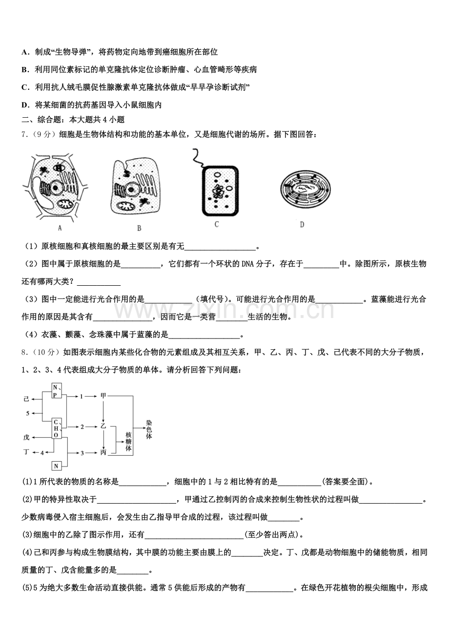 2025年吉林省长春市九台区师范高中、实验高中高二下生物期末学业质量监测试题含解析.doc_第2页