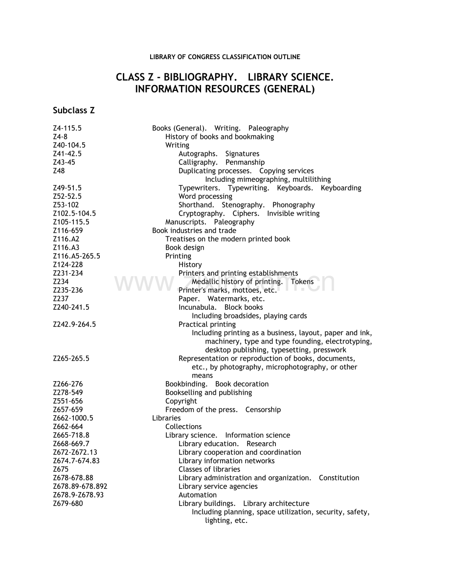 美国国会图书馆分类法分类表Z.doc_第1页