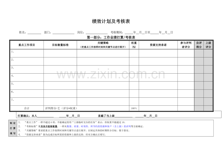 绩效计划及考核表.doc_第1页