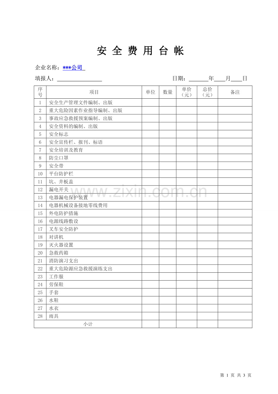 某公司安全费用台帐.doc_第1页