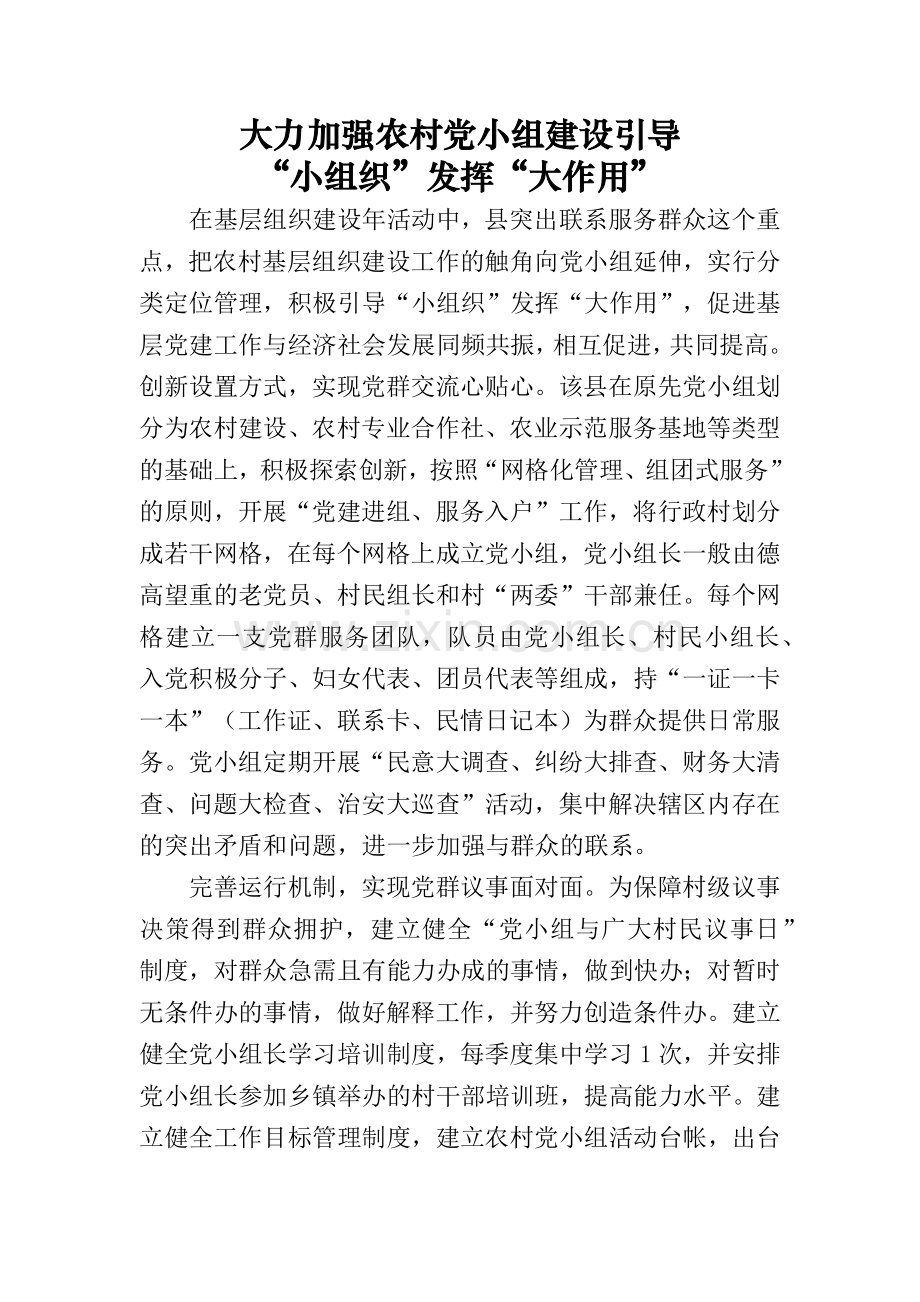 大力加强农村党小组建设引导“小组织”发挥“大作用”.doc_第1页