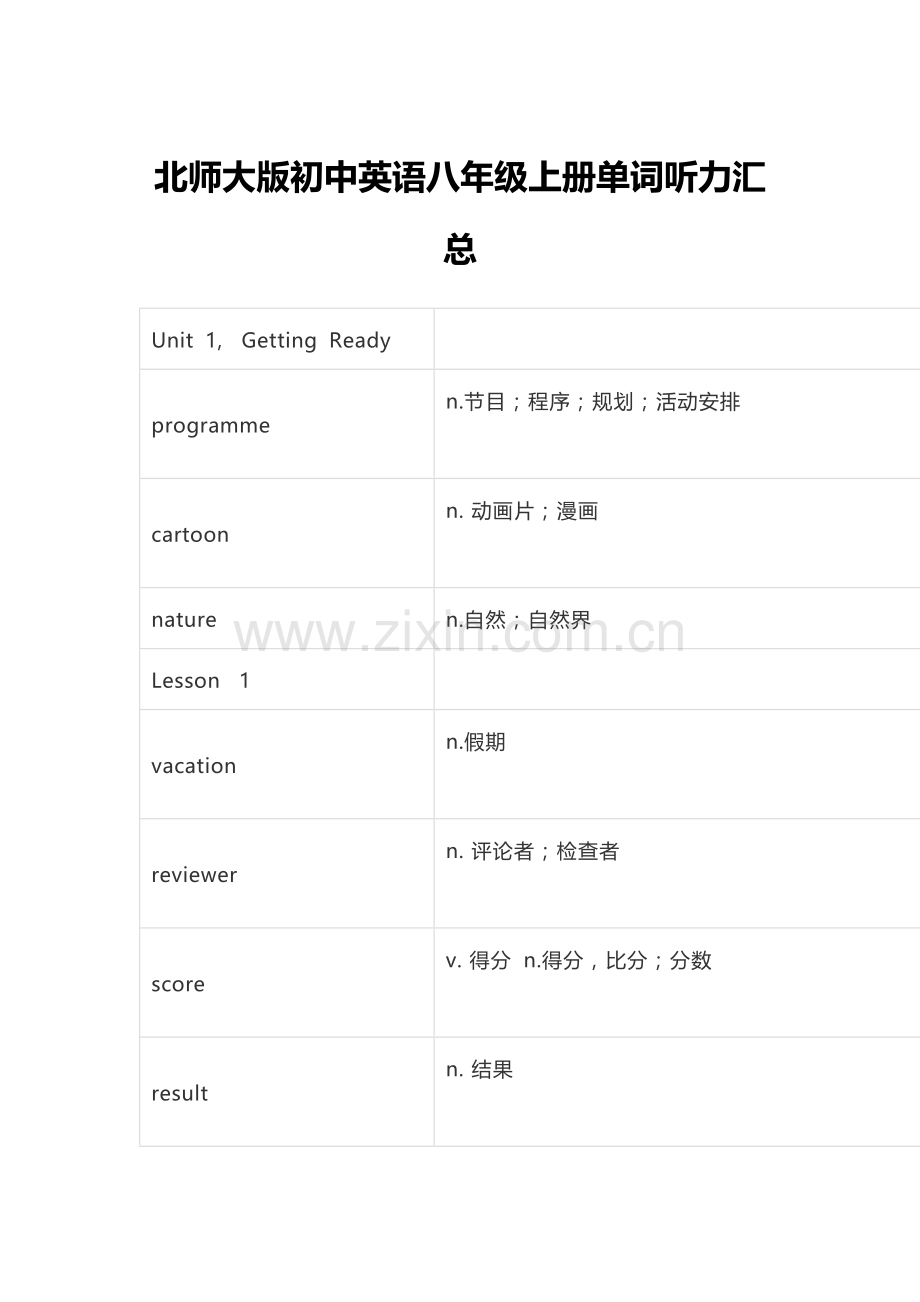 北师大版初中英语单词表八年级上册.doc_第1页
