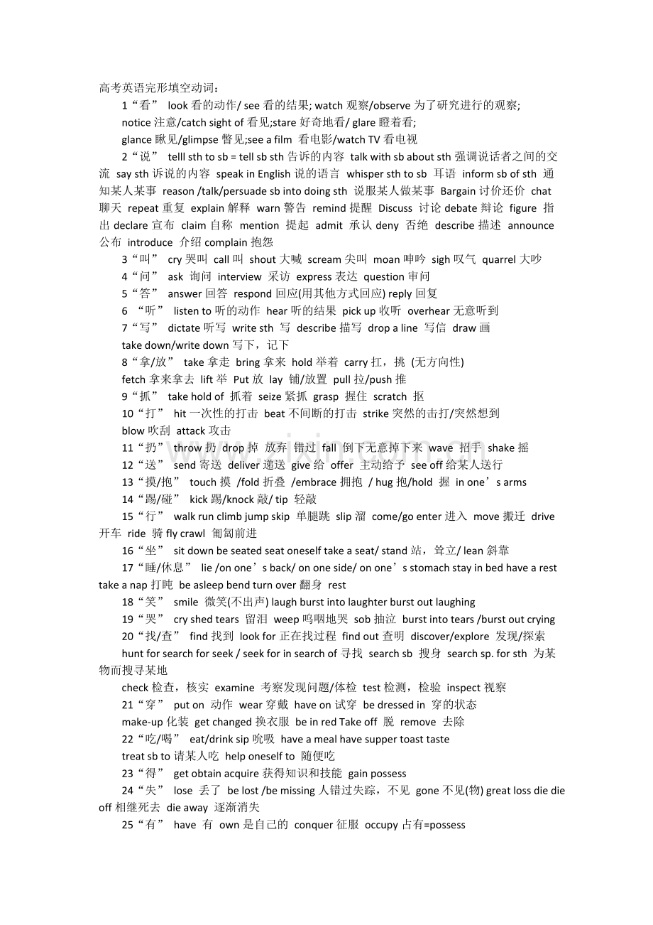 高考英语完形填空常见词汇.doc_第1页