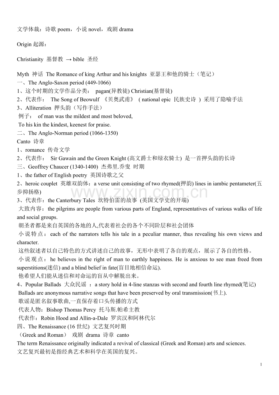 英国文学史选读复习资料[1].doc_第1页