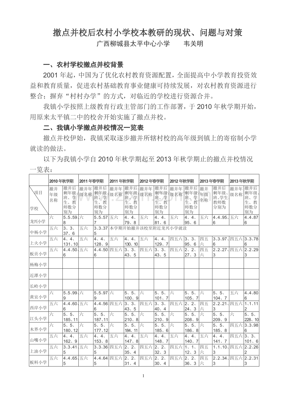 撤点并校后农村小学校本教研的现状、问题与对策.doc_第1页