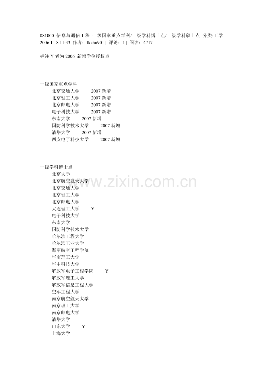 信息与通信工程一级国家重点学科一级学科博士点一级学科硕士点.doc_第1页